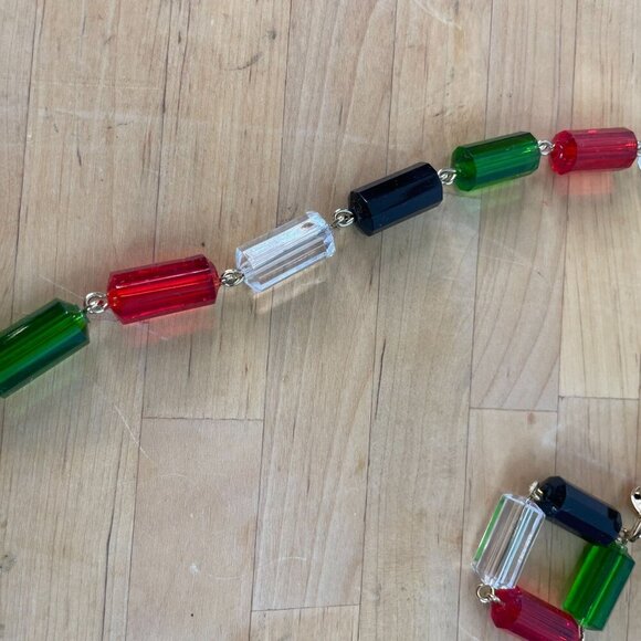 Vintage Sarah Coventry Colorful Beaded Necklace Clip-On Earrings Set Christmas - Picture 8 of 12